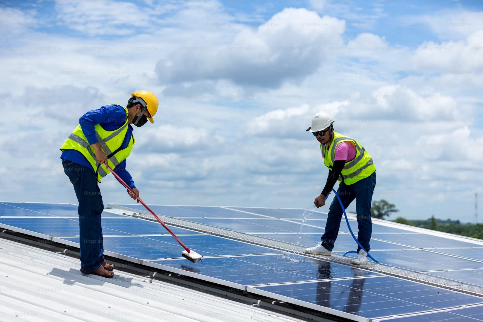 technicien intervenant sur des panneaux solaires installés